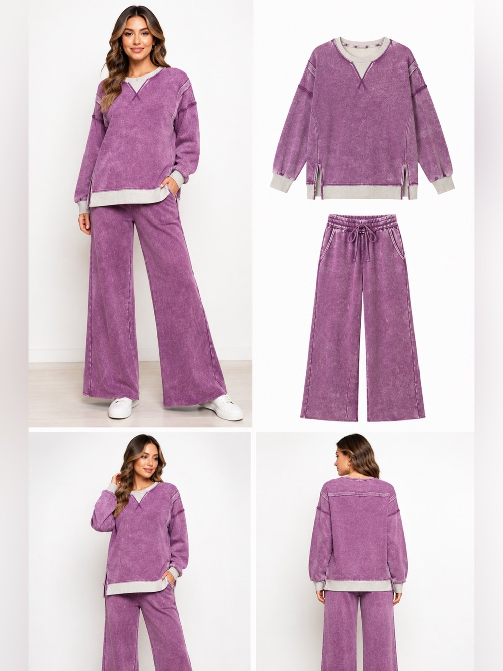 Zenana Mineral Wash French Terry Wide Leg 2-Piece Set